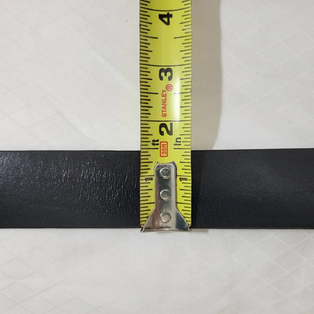 VTG Ann Taylor Black Leather Belt Made in England Silver Square Buckle Womens L